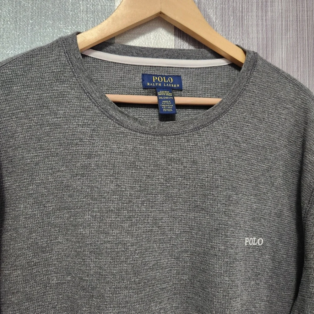 Polo Ralph Lauren Men 2XL Gray Waffle Knit Thermal Sleepwear Shirt Pony Pullover